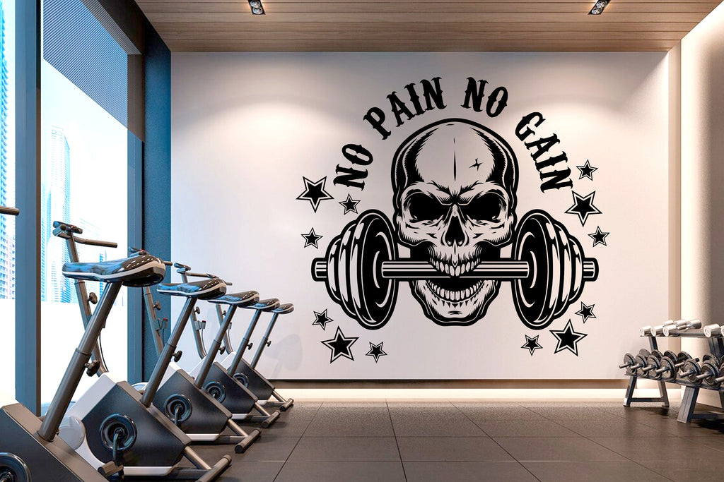 No Pain No Gain Gym Wall Decor Fitness Wall Art Skull Gym Wall Decals Crossfit Wall Decal Crossfit Gifts Home Gym Wall Sticker Gym 044RS