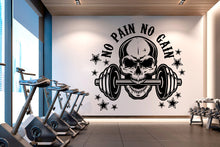 Load image into Gallery viewer, No Pain No Gain Gym Wall Decor Fitness Wall Art Skull Gym Wall Decals Crossfit Wall Decal Crossfit Gifts Home Gym Wall Sticker Gym 044RS