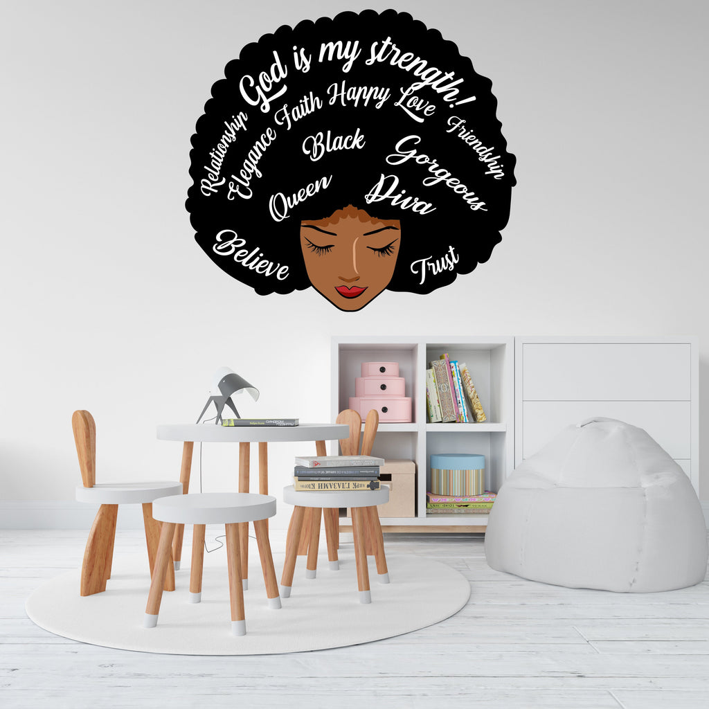 Afro Queen Afro Black Wall Decals Melanin Afro Beauty Woman African Diva Confidence African American stickers Afro Hair Wall Decor 092LU