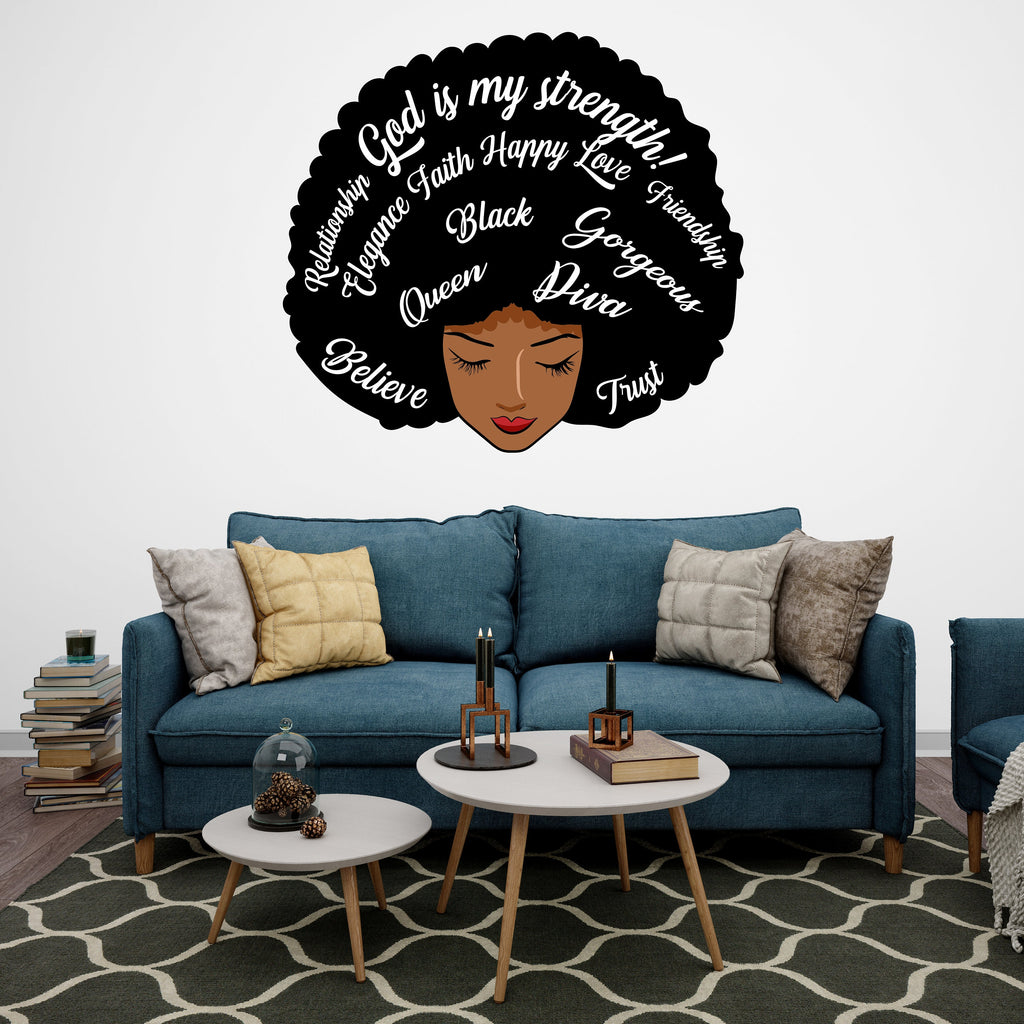 Afro Queen Afro Black Wall Decals Melanin Afro Beauty Woman African Diva Confidence African American stickers Afro Hair Wall Decor 092LU