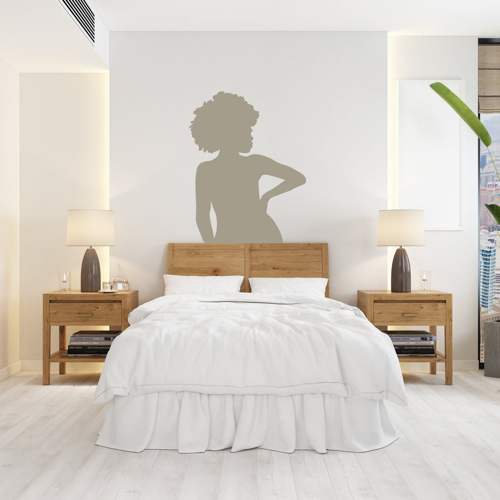 Afro Beauty Woman Boho Wall Decal, Afro Bed Decals, Bed Stickers, Hedboard Wall Decal, Afro Wall Decal Sticker, Super King Bed Decor 094LU