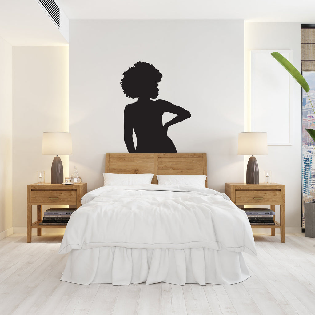 Afro Beauty Woman Boho Wall Decal, Afro Bed Decals, Bed Stickers, Hedboard Wall Decal, Afro Wall Decal Sticker, Super King Bed Decor 094LU