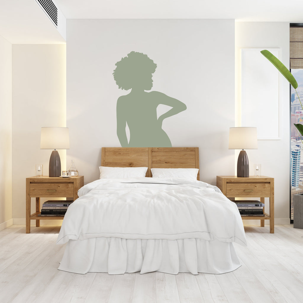 Afro Beauty Woman Boho Wall Decal, Afro Bed Decals, Bed Stickers, Hedboard Wall Decal, Afro Wall Decal Sticker, Super King Bed Decor 094LU