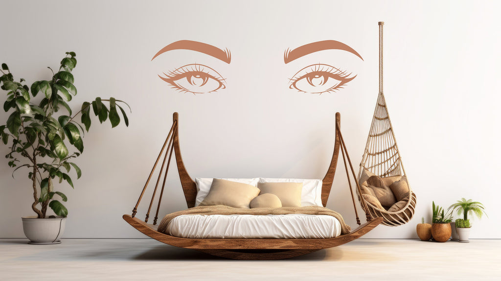 Eyes Boho Wall Decal, Eyes Decorative Bed Decals, Bed Stickers, Hedboard Wall Decal, Eyes Wall Decal Sticker, Super King Bed Decor 095LU
