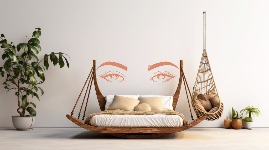 Eyes Boho Wall Decal, Eyes Decorative Bed Decals, Bed Stickers, Hedboard Wall Decal, Eyes Wall Decal Sticker, Super King Bed Decor 095LU