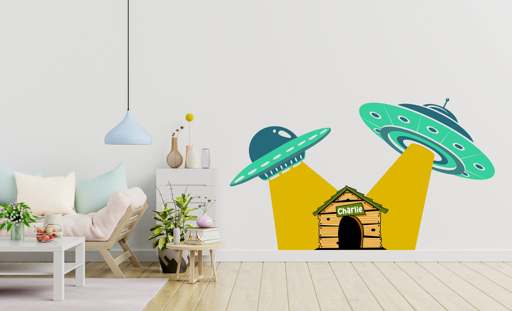 Ufo Space Ship Dog wall decal Dog decor Dog house kennel Dog wall art Decal Dog Lover Animal Pet wall decal Dog Theme Wall Vinyl Decor 096LU