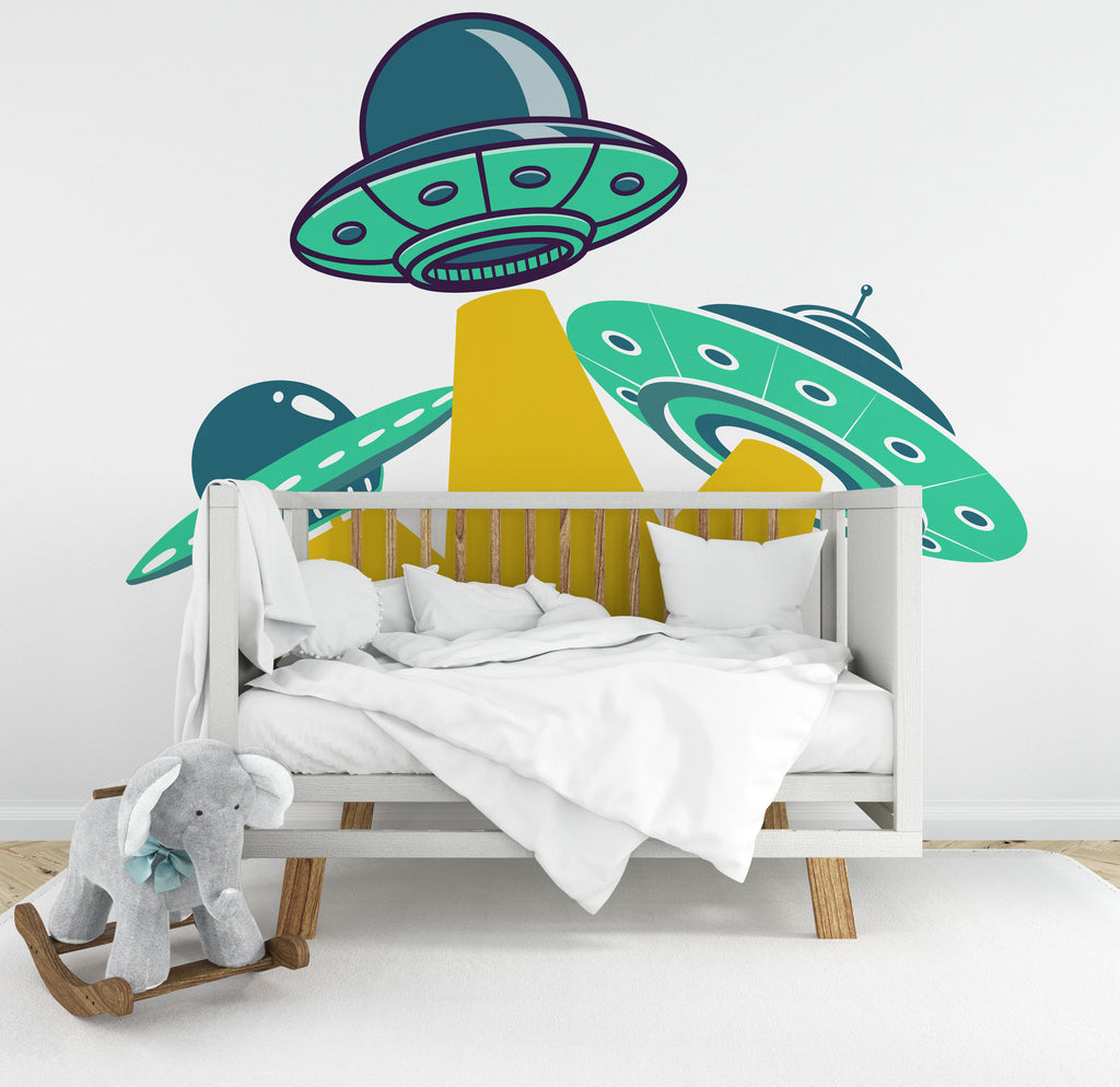 UFO Space Ship Alien Kids Room Wall Sticker Vinyl Decal Mural Art Deco, Nursery Wall Decals, Rocket Ship Decal, Outer Space Room Decor 099LU