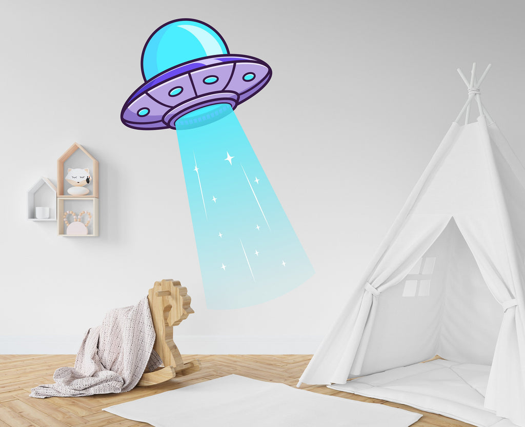 UFO Space Ship Alien Kids Room Wall Sticker Vinyl Decal Mural Art Deco, Nursery Wall Decals, Rocket Ship Decal, Outer Space Room Decor 097LU