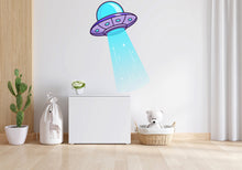 Load image into Gallery viewer, UFO Space Ship Alien Kids Room Wall Sticker Vinyl Decal Mural Art Deco, Nursery Wall Decals, Rocket Ship Decal, Outer Space Room Decor 097LU