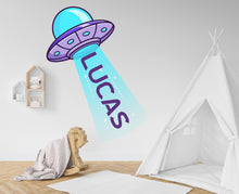 Load image into Gallery viewer, UFO Space Ship Alien Kids Room Wall Sticker Vinyl Decal Mural Art Deco, Nursery Wall Decals, Rocket Ship Decal, Outer Space Room Decor 098LU