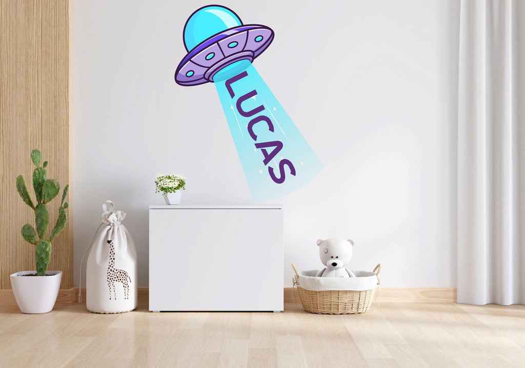UFO Space Ship Alien Kids Room Wall Sticker Vinyl Decal Mural Art Deco, Nursery Wall Decals, Rocket Ship Decal, Outer Space Room Decor 098LU