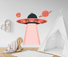 Load image into Gallery viewer, UFO Space Ship Alien Kids Room Wall Sticker Vinyl Decal Mural Art Deco, Nursery Wall Decals, Rocket Ship Decal, Outer Space Room Decor 100LU