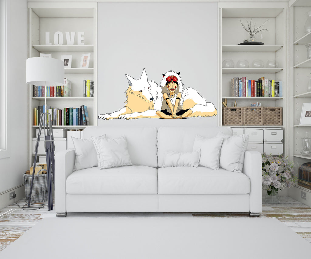 Princess and Wolf wall decal, Wolf wall sticker, Wall Decor, Wall Decal, Decals, Art, Nurseries, School, Kids Gifts 064RS