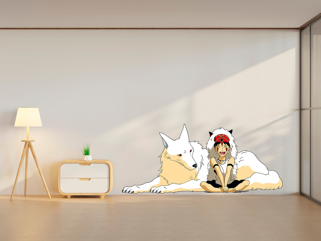 Princess and Wolf wall decal, Wolf wall sticker, Wall Decor, Wall Decal, Decals, Art, Nurseries, School, Kids Gifts 064RS