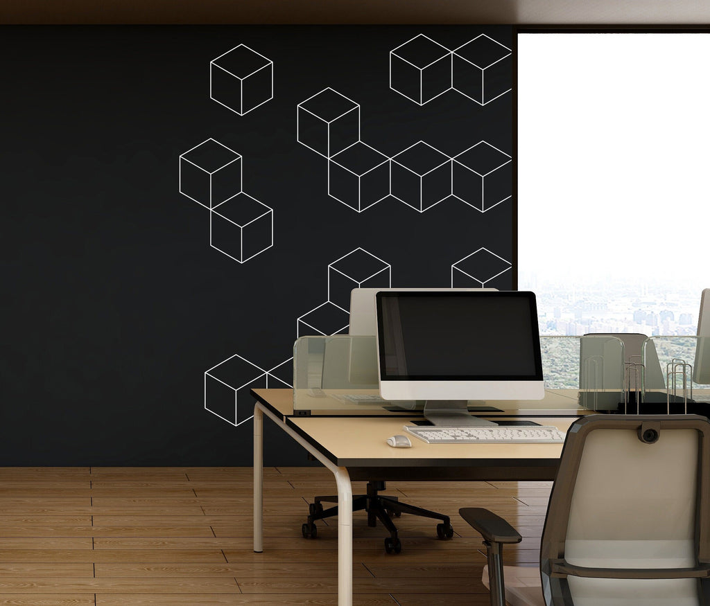 Cubes Office Wall Art Decor Office Wall Decal Computer Desk Wall Decor Inspire Office Decoration Motivation Stickers Mural Unique Gift 128RS