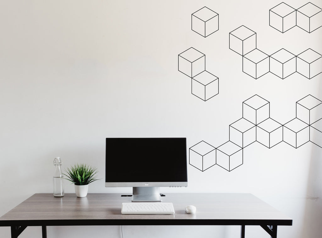 Cubes Office Wall Art Decor Office Wall Decal Computer Desk Wall Decor Inspire Office Decoration Motivation Stickers Mural Unique Gift 128RS