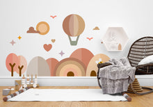 Load image into Gallery viewer, Boho Wall Decal, Boho houses, Boho tree rainbow balloon arch wall art decal, Kids room decoration, Boho wall stickers, Kids room gifts 105LU