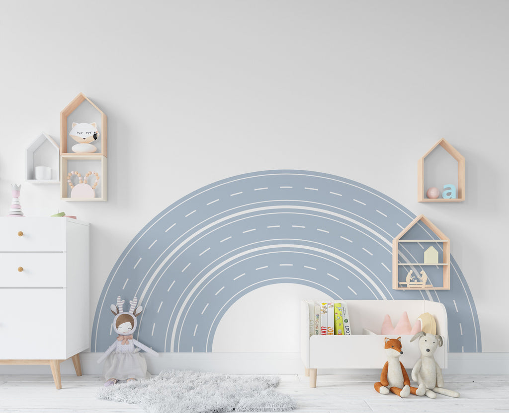 Road Arch Wall Decal Highway Vinyl Sticker Track Route Wall Decor Kids Playroom Boys Room Wall Art Automotive Bedroom Mural Sticker 129LU