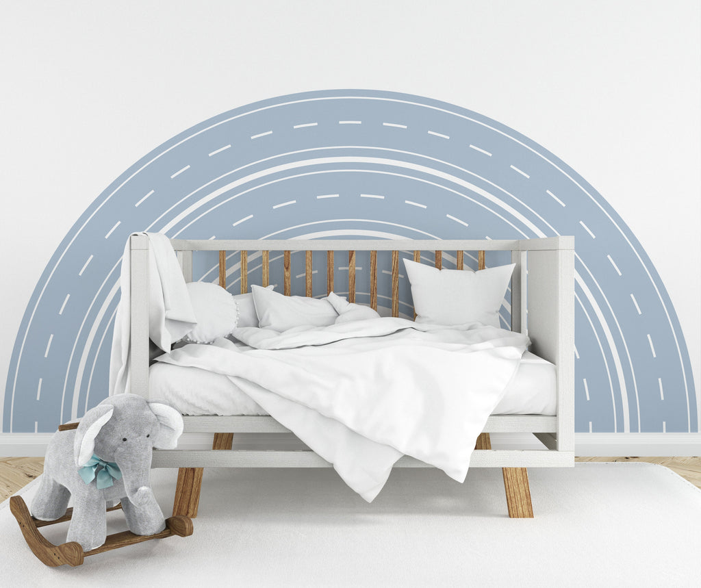 Road Arch Wall Decal Highway Vinyl Sticker Track Route Wall Decor Kids Playroom Boys Room Wall Art Automotive Bedroom Mural Sticker 129LU