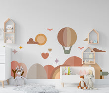 Load image into Gallery viewer, Boho Wall Decal, Boho houses, Boho tree rainbow balloon arch wall art decal, Kids room decoration, Boho wall stickers, Kids room gifts 105LU