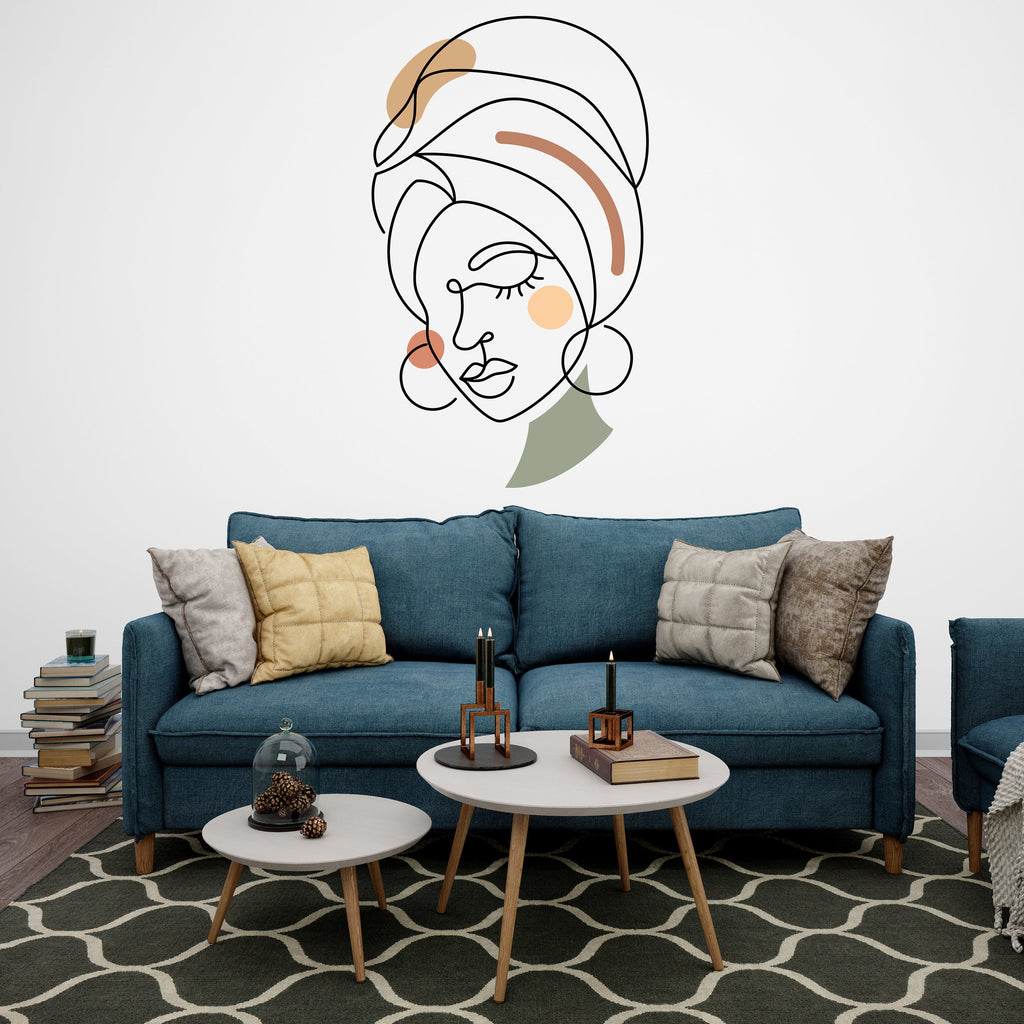 Afro Girl Line Art Minimalist Wall Decor Afro Black Wall Decals Melanin Afro Beauty Woman Hair African Diva African American stickers  109LU