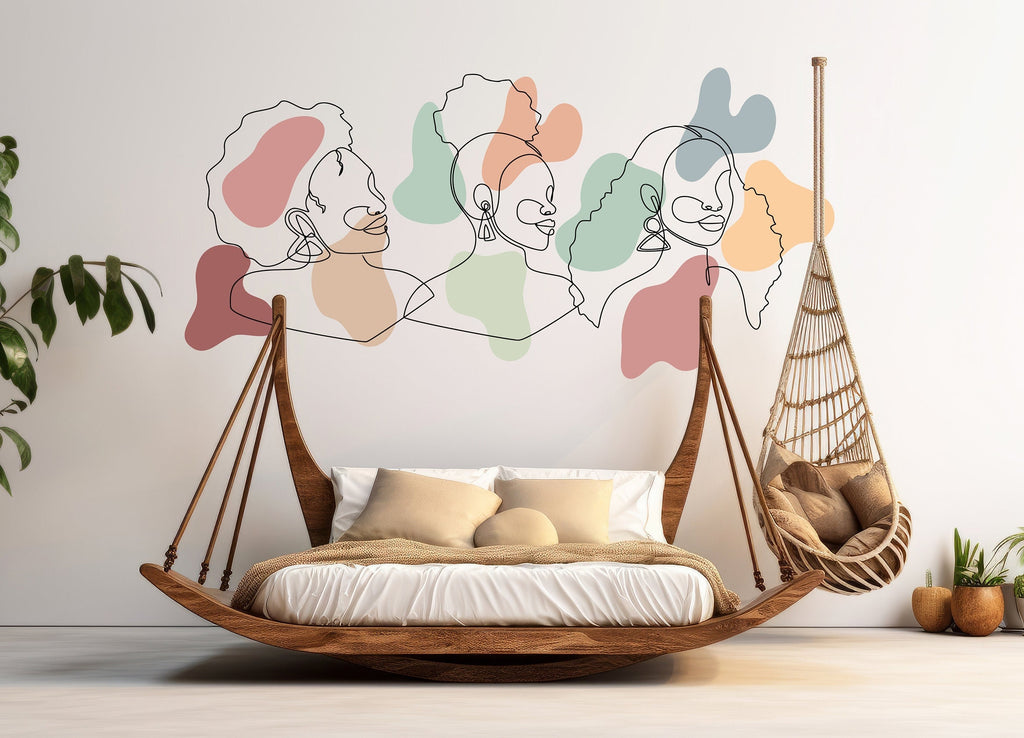 Afro Girl Line Art Minimalist Wall Decor Afro Black Wall Decals Melanin Afro Beauty Woman Hair African Boho African American stickers 110LU