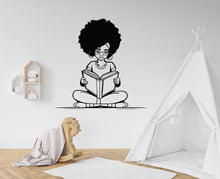 Load image into Gallery viewer, Afro American Girl Reading a book wall decal, Girl book Lover decor, library wall decal, education decals reading room nurseries gifts 074RS