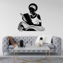 Load image into Gallery viewer, Afro American Girl Reading a book wall decal, Girl book Lover decor, library wall decal, education decals reading room nurseries gifts 075RS