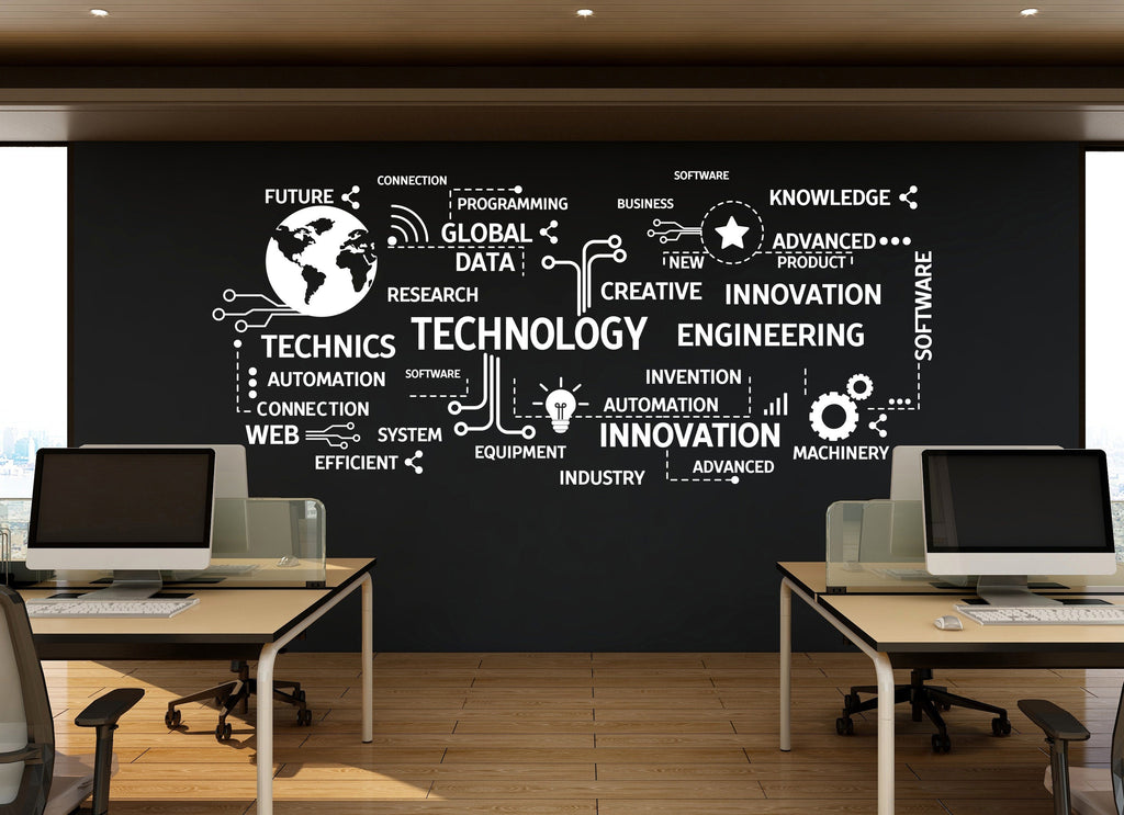 Technology Vinyl Wall Art Decal, Circuit Board Wall Decal, Office Wall Decor, Business Software Wall Sticker, Computer It Decor Office 142LU