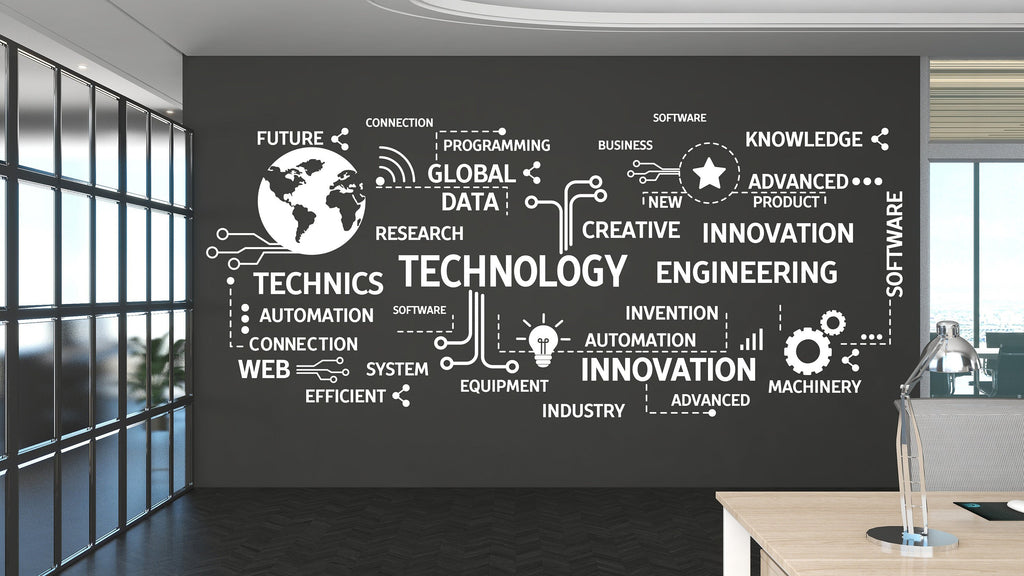 Technology Vinyl Wall Art Decal, Circuit Board Wall Decal, Office Wall Decor, Business Software Wall Sticker, Computer It Decor Office 142LU
