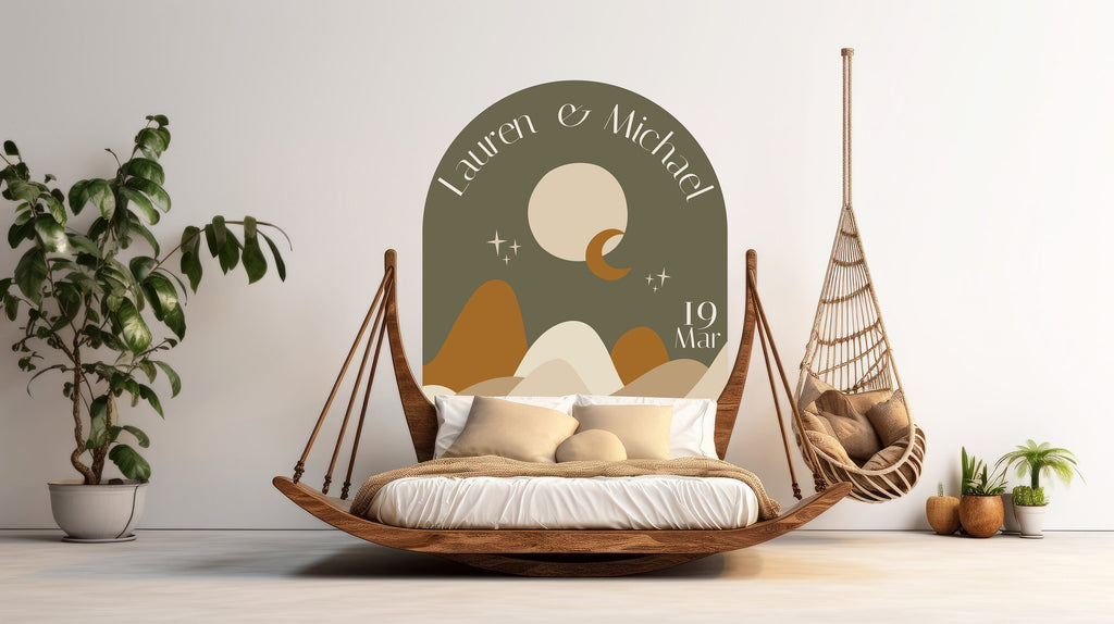 Boho Wall Decal, Couple Wedding Gift Wall Decal, Bed Arch Sticker, Hedboard Wall Decal, Arch Wall Decal Sticker, Super King Bed Arch 143LU