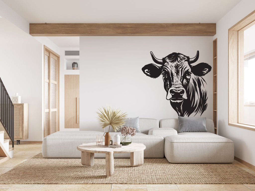 Cute Cow Wall Decal, Cow Head Wall Art, Cow Room Wall Decor Cow Farm Room Wall Sticker Cow Wall Decor Animals Farm Stickers 072RS