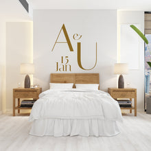 Load image into Gallery viewer, Initial Names Couple wall decal, Couple Hedboard Wall Decal, Anniversary Wedding Bride Girfriend New Home Gift, Bedroom wall decor 145LU