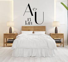 Load image into Gallery viewer, Initial Names Couple wall decal, Couple Hedboard Wall Decal, Anniversary Wedding Bride Girfriend New Home Gift, Bedroom wall decor 145LU