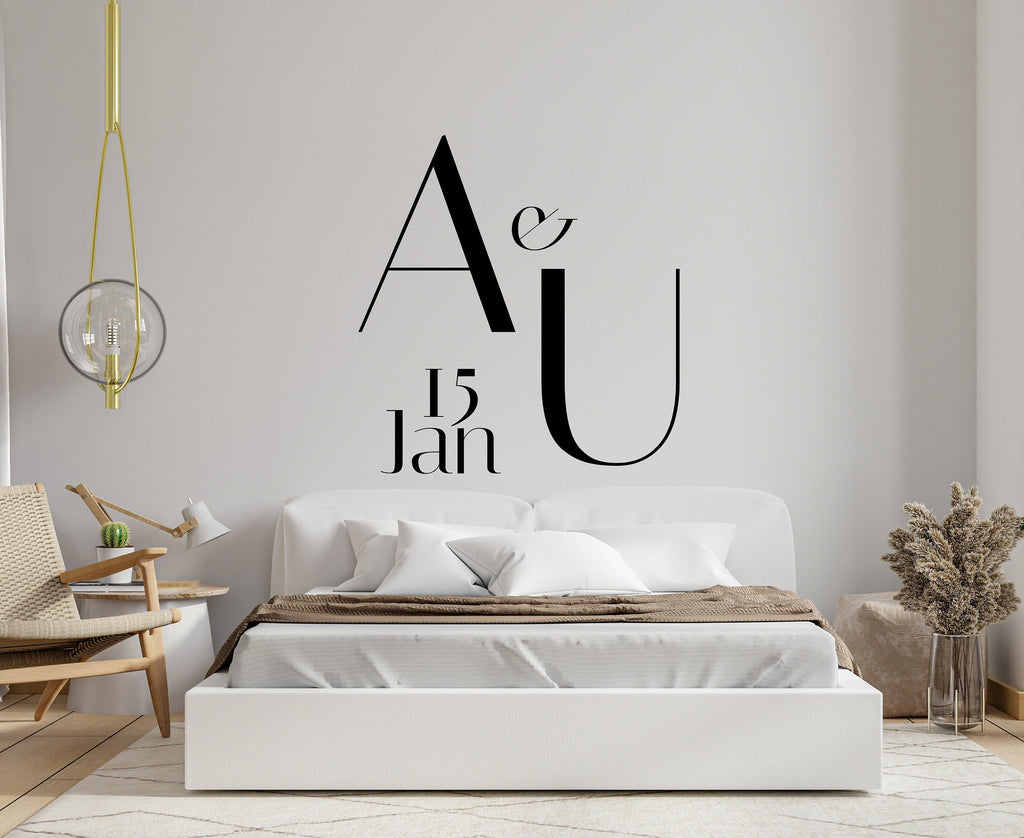 Initial Names Couple wall decal, Couple Hedboard Wall Decal, Anniversary Wedding Bride Girfriend New Home Gift, Bedroom wall decor 145LU