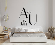 Load image into Gallery viewer, Initial Names Couple wall decal, Couple Hedboard Wall Decal, Anniversary Wedding Bride Girfriend New Home Gift, Bedroom wall decor 145LU