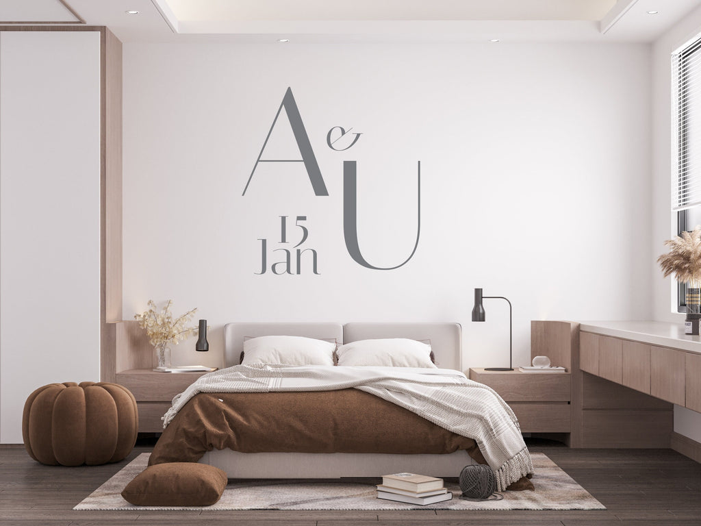 Initial Names Couple wall decal, Couple Hedboard Wall Decal, Anniversary Wedding Bride Girfriend New Home Gift, Bedroom wall decor 145LU