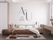 Load image into Gallery viewer, Initial Names Couple wall decal, Couple Hedboard Wall Decal, Anniversary Wedding Bride Girfriend New Home Gift, Bedroom wall decor 145LU
