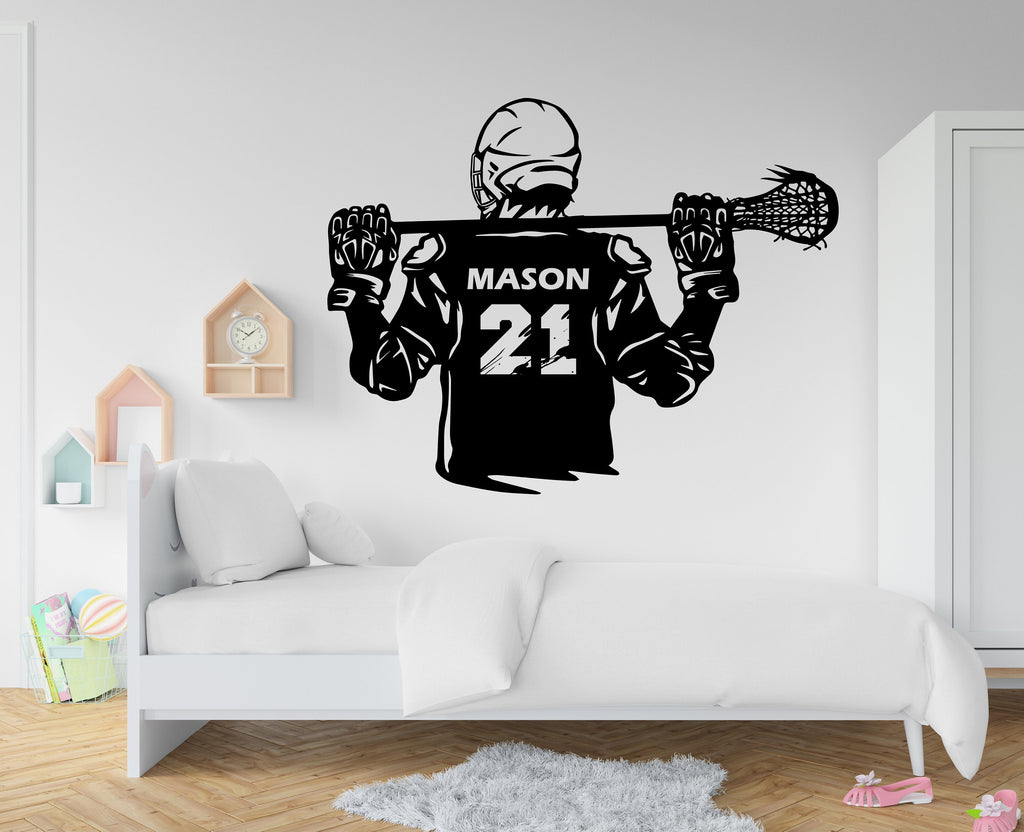 Large Custom Name Lacrosse Player wall decal Sport Wall Decal Kids Decal Personalized Lacrosse wall Vinyl Wall Sticker-Boy Room 084RS