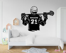 Load image into Gallery viewer, Large Custom Name Lacrosse Player wall decal Sport Wall Decal Kids Decal Personalized Lacrosse wall Vinyl Wall Sticker-Boy Room 084RS
