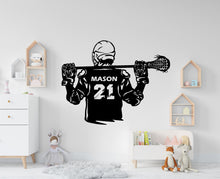 Load image into Gallery viewer, Large Custom Name Lacrosse Player wall decal Sport Wall Decal Kids Decal Personalized Lacrosse wall Vinyl Wall Sticker-Boy Room 084RS