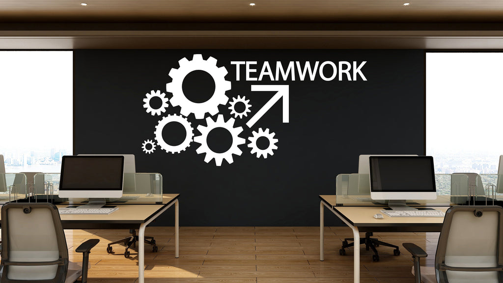 Teamwork Wall Decor Office Wall Decal Gear Idea Teamwork Business Inspire Office Decoration Motivation Stickers Mural Unique Gift 147LU