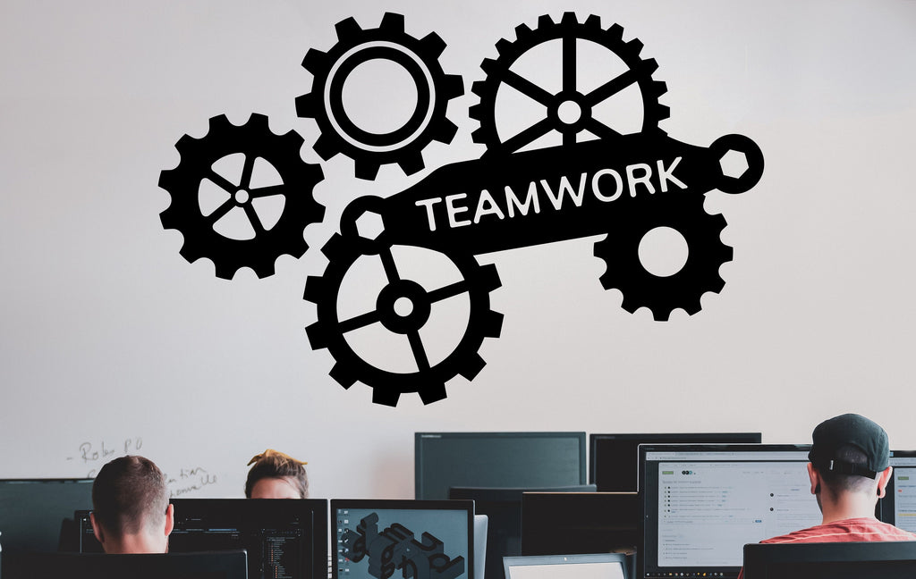 Teamwork Wall Decor Office Wall Decal Gear Idea Teamwork Business Inspire Office Decoration Motivation Stickers Mural Unique Gift 150LU