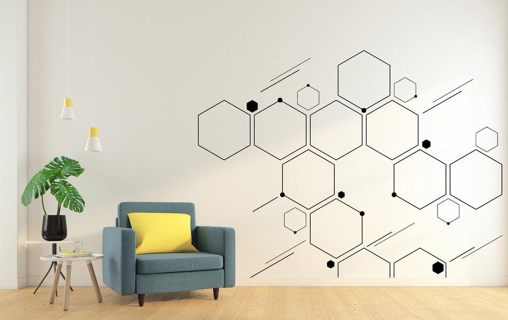 Honeycomb Wall Decals, Hexagon Decals, Geometric Wall Art, Wall Decor, Honeycomb, Modern Wall Art, Gift for Home, Technology decals 151LU