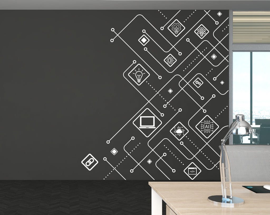 Circuit Board Wall Decal, Technology Vinyl Wall Art Decals, Company Name Decal, Office Decor, Business Wall Decal, Wall Art Office 094RS