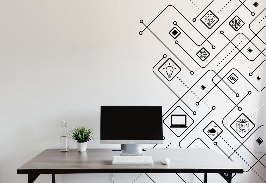 Circuit Board Wall Decal, Technology Vinyl Wall Art Decals, Company Name Decal, Office Decor, Business Wall Decal, Wall Art Office 094RS