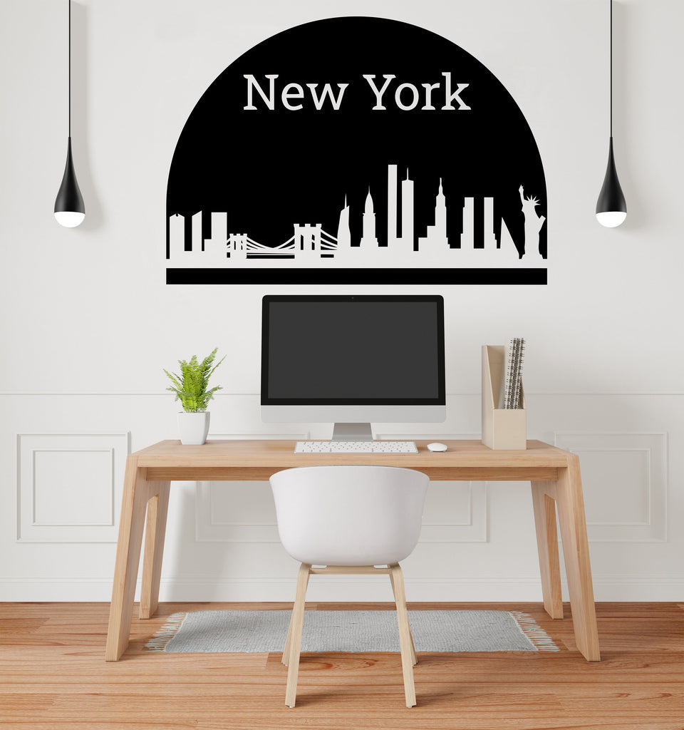 New York City Skyline Arch Wall Decal Sticker City New York Wall Decal Vinyl Sticker Home Decor Headboard Decal Living Room Office 161LU