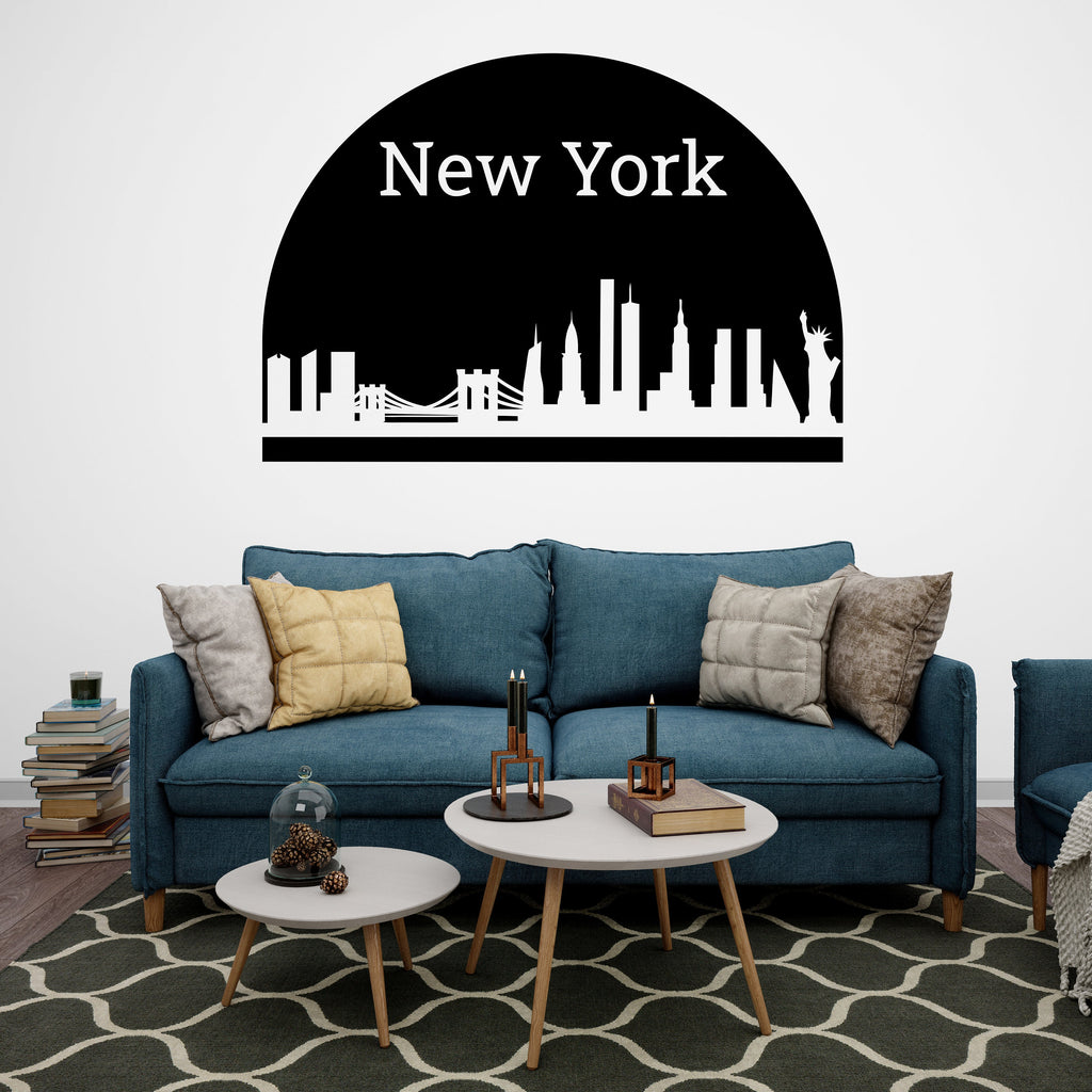 New York City Skyline Arch Wall Decal Sticker City New York Wall Decal Vinyl Sticker Home Decor Headboard Decal Living Room Office 161LU