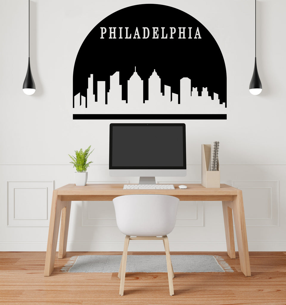 Philadelphia City Skyline Arch Wall Decal Sticker City Philadelphia Decal Vinyl Sticker Home Decor Headboard Decal Living Room Office 162LU