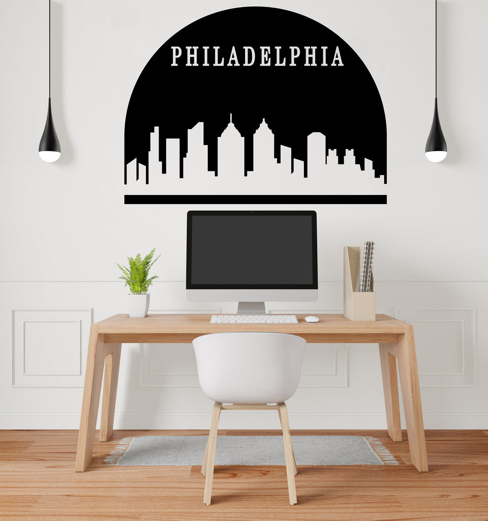 Philadelphia City Skyline Arch Wall Decal Sticker City Philadelphia Decal Vinyl Sticker Home Decor Headboard Decal Living Room Office 162LU